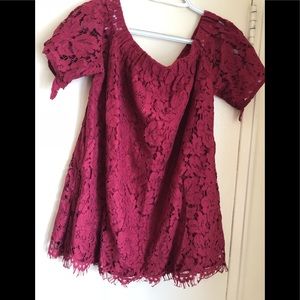 Cut sleeve off shoulder dark red top